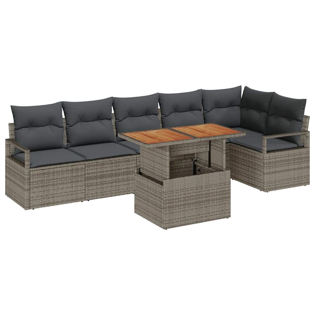 Garden Sofa Set with Storage 7 pcs Grey Poly rattan