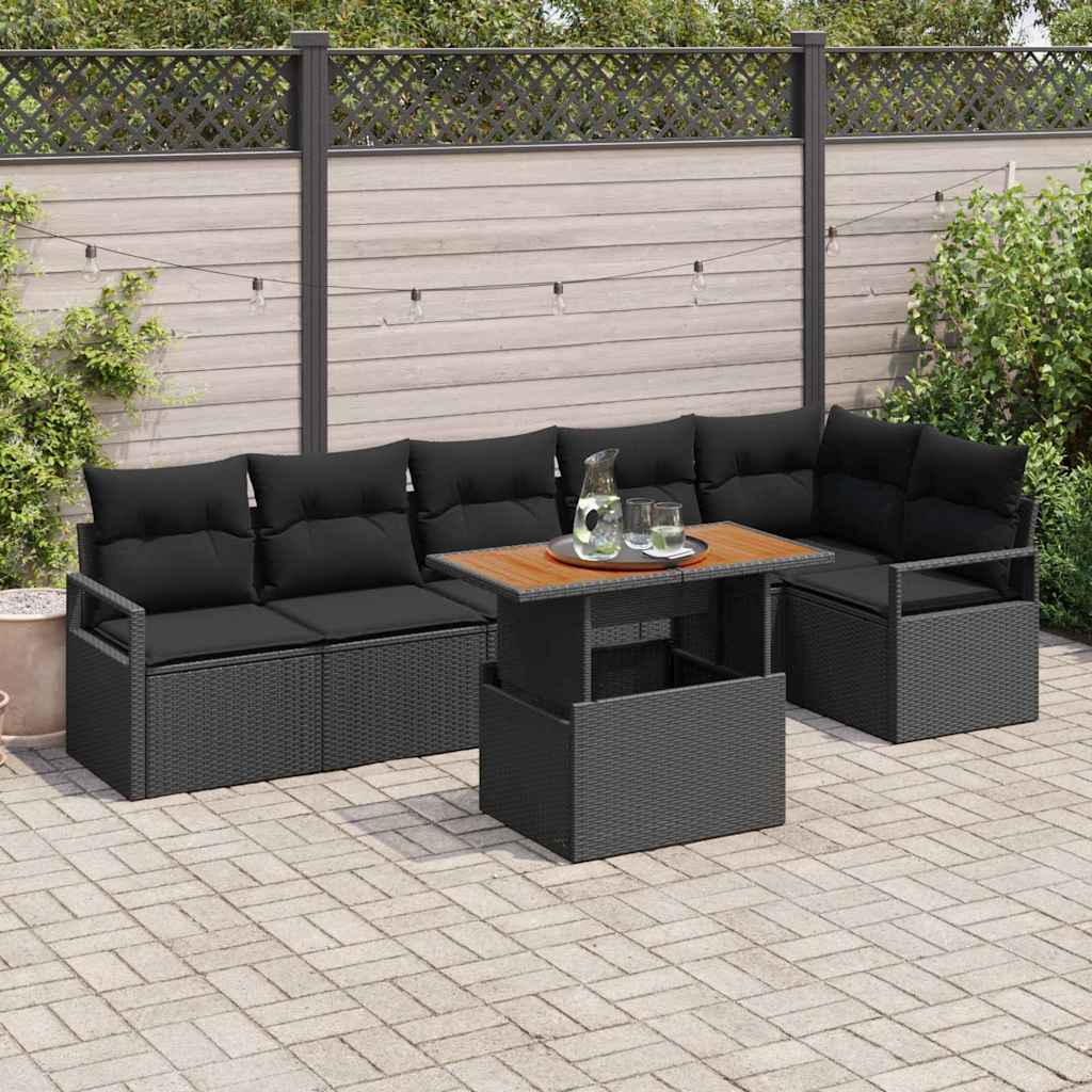 Garden Sofa Set with Storage 7 pcs Black Poly rattan