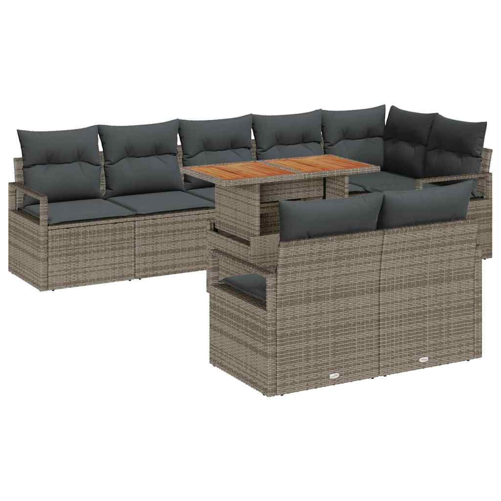 Garden Sofa Set with Storage 9 pcs Grey Poly rattan