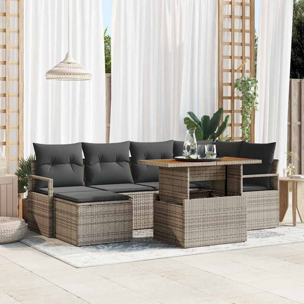 Garden Sofa Set with Storage 7 pcs Grey Poly rattan
