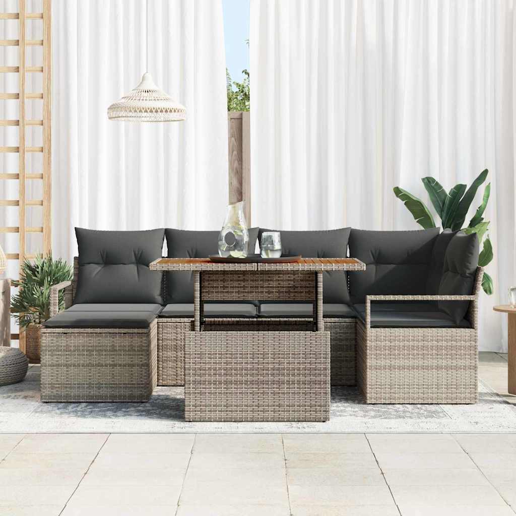 Garden Sofa Set with Storage 7 pcs Grey Poly rattan