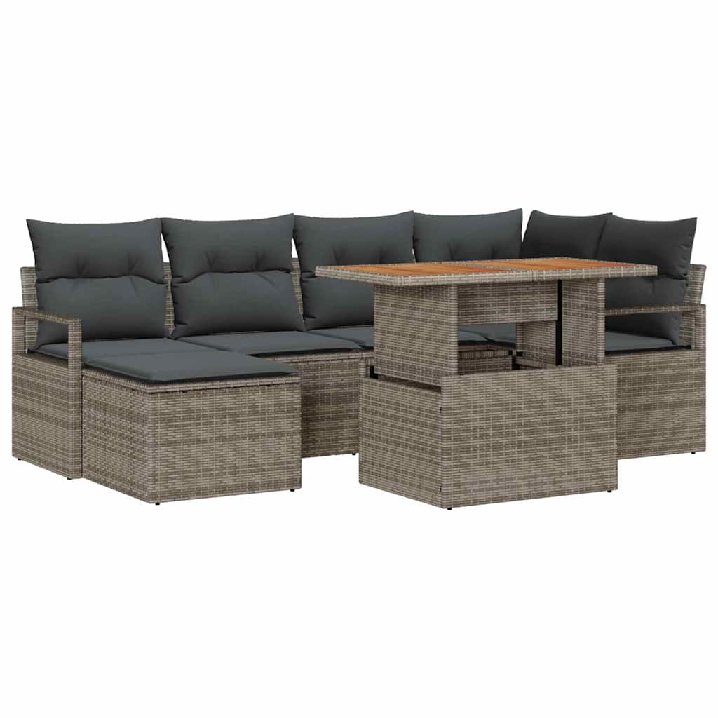 Garden Sofa Set with Storage 7 pcs Grey Poly rattan