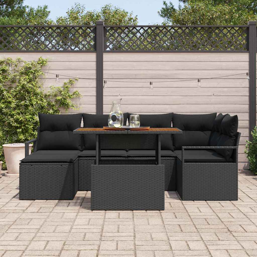 Garden Sofa Set with Storage 7 pcs Black Poly rattan