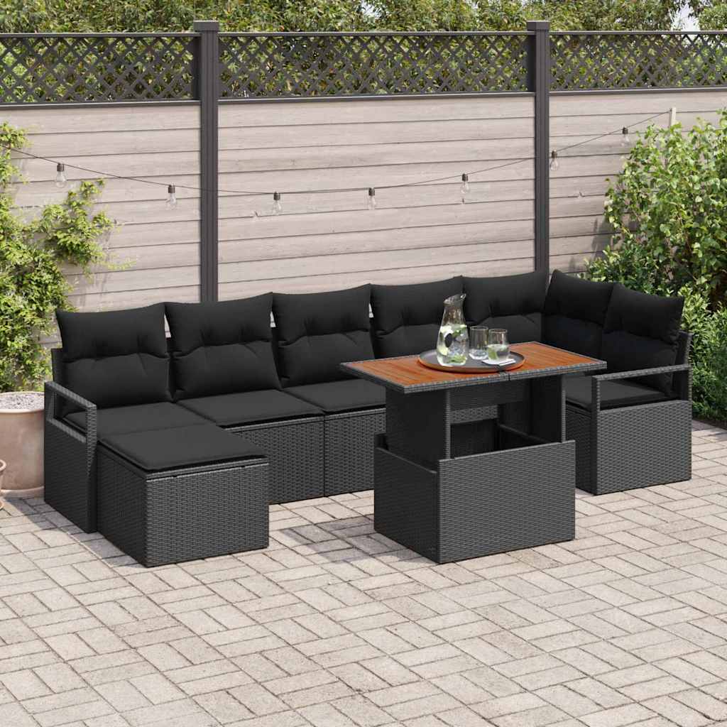 Garden Sofa Set with Storage 8 pcs Black Poly rattan
