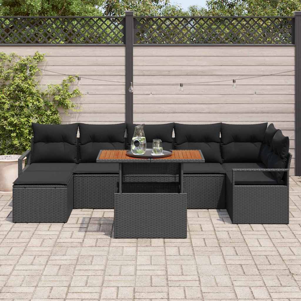 Garden Sofa Set with Storage 8 pcs Black Poly rattan