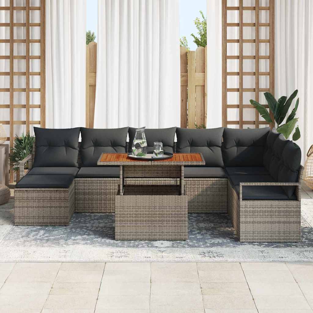 Garden Sofa Set with Storage 9 pcs Grey Poly rattan