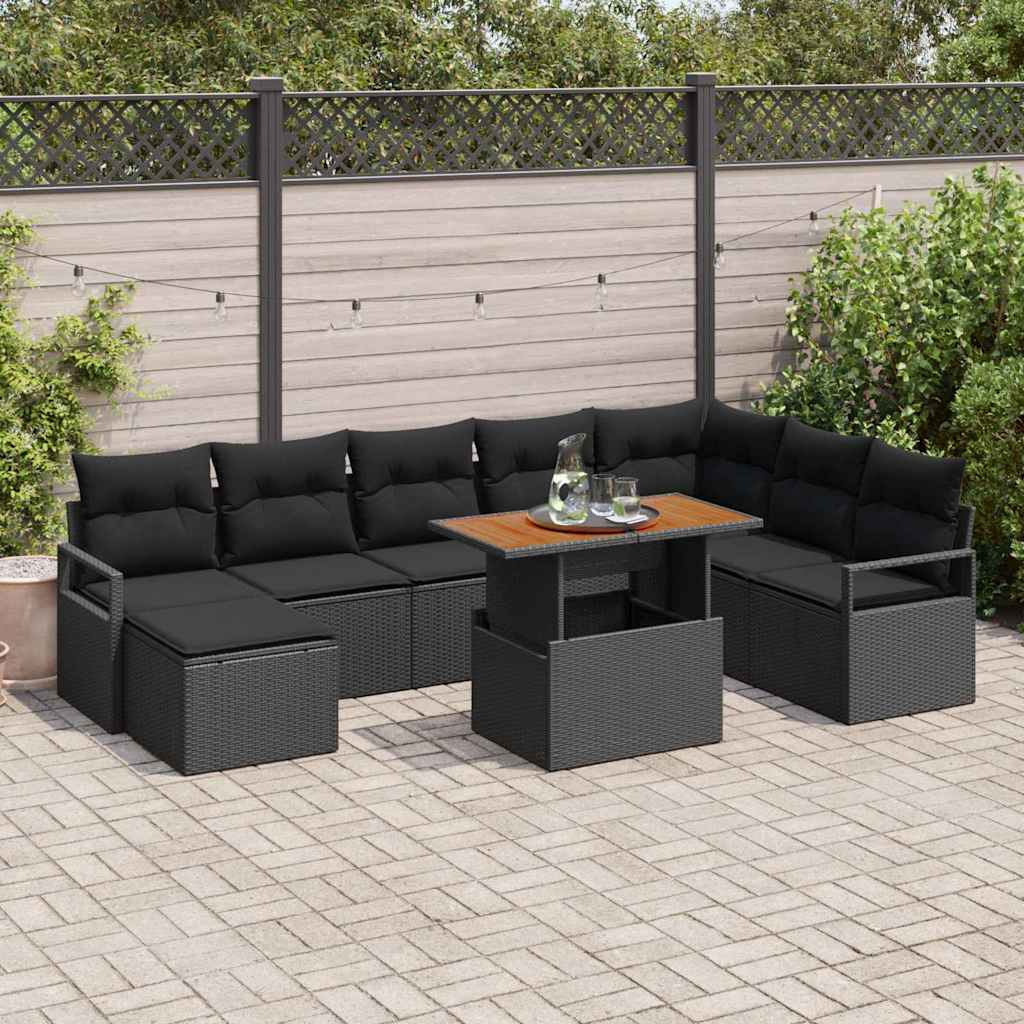 Garden Sofa Set with Storage 9 pcs Black Poly rattan