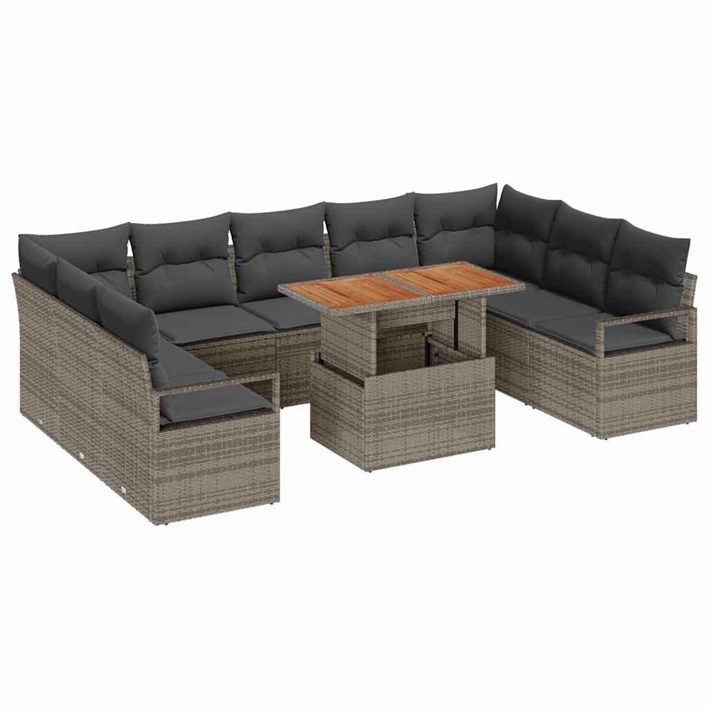 Garden Sofa Set with Storage 10 pcs Grey Poly rattan