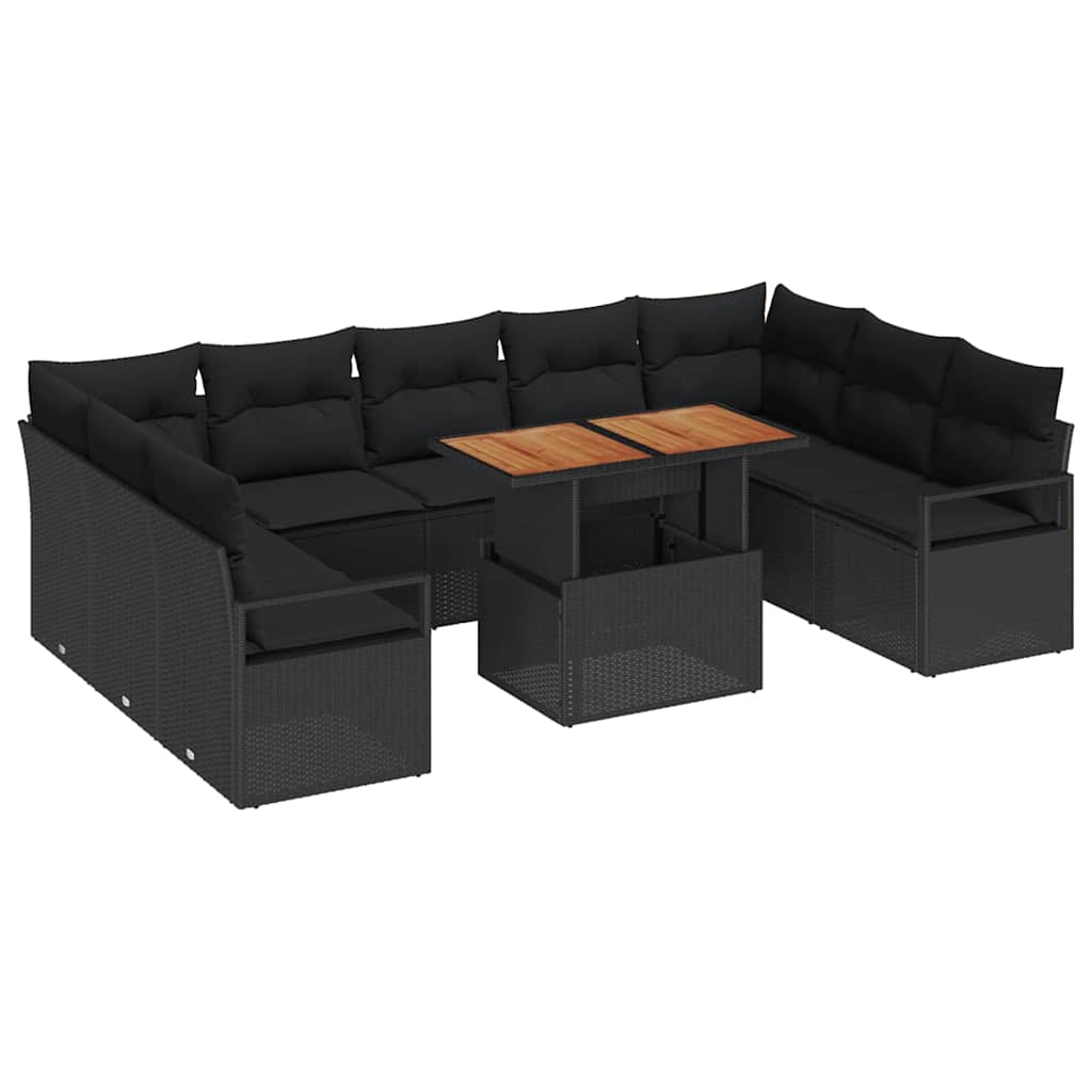 Garden Sofa Set with Storage 10 pcs Black Poly rattan