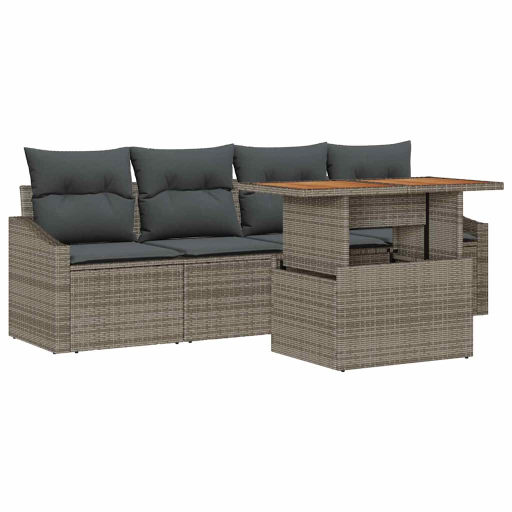 Garden Sofa Set with Storage 5 pcs Grey Poly rattan