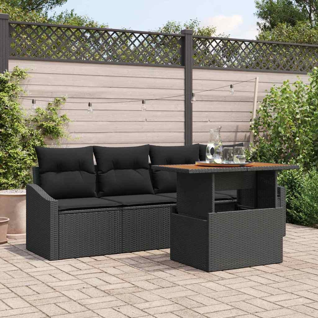 Garden Sofa Set with Storage 5 pcs Black Poly rattan