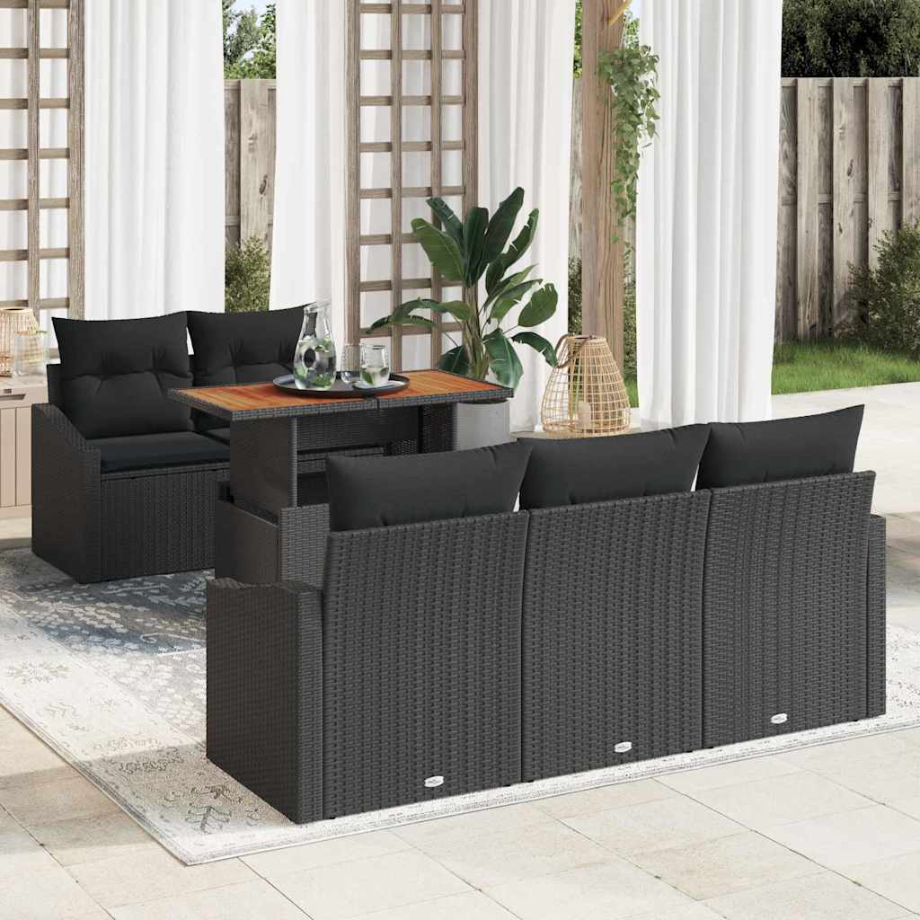 Garden Sofa Set with Storage 6 pcs Black Poly rattan