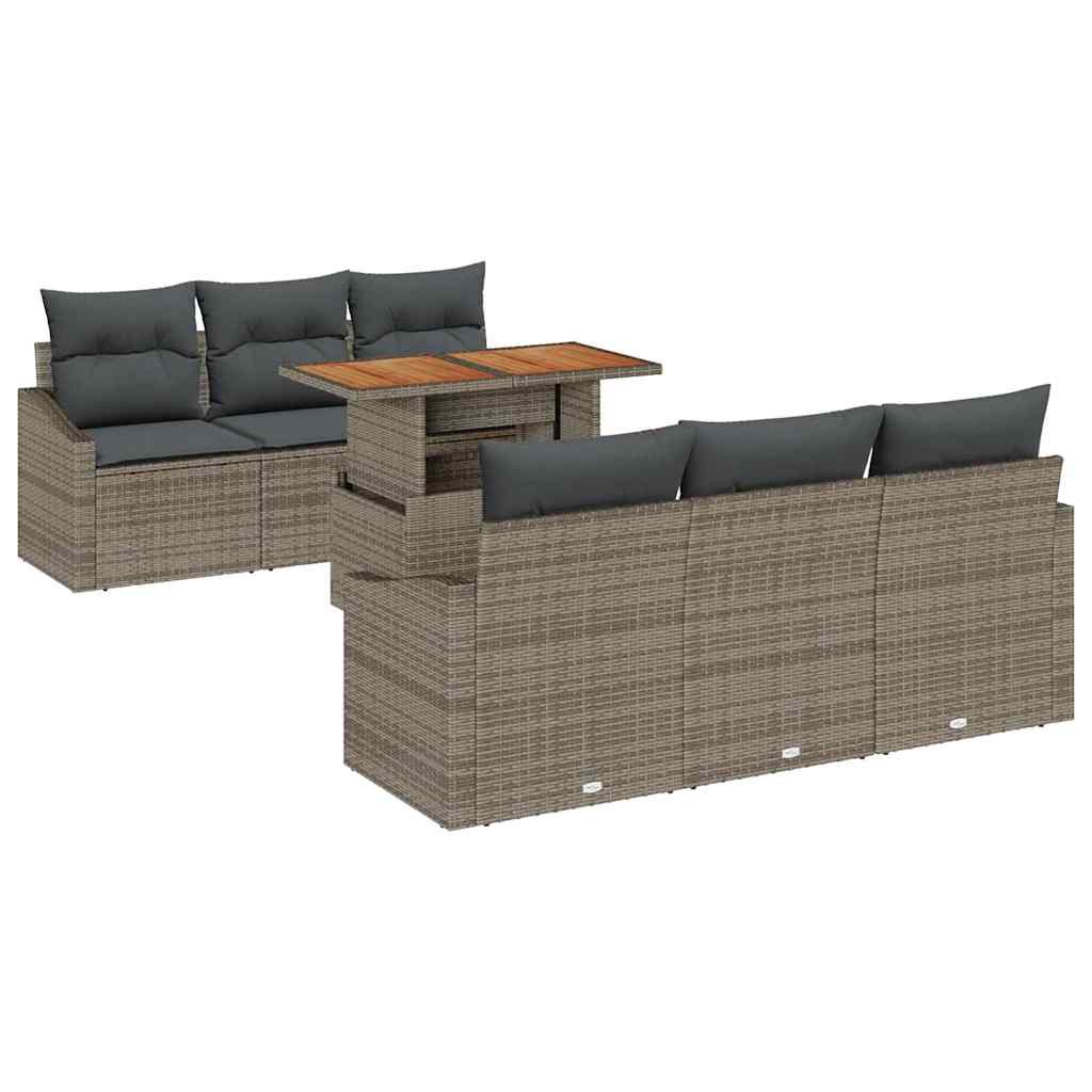 Garden Sofa Set with Storage 7 pcs Grey Poly rattan