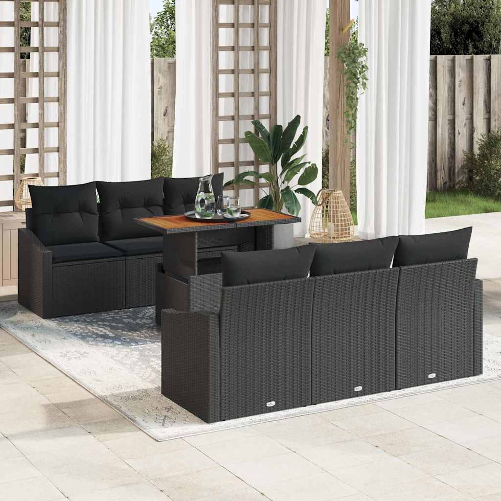 Garden Sofa Set with Storage 7 pcs Black Poly rattan