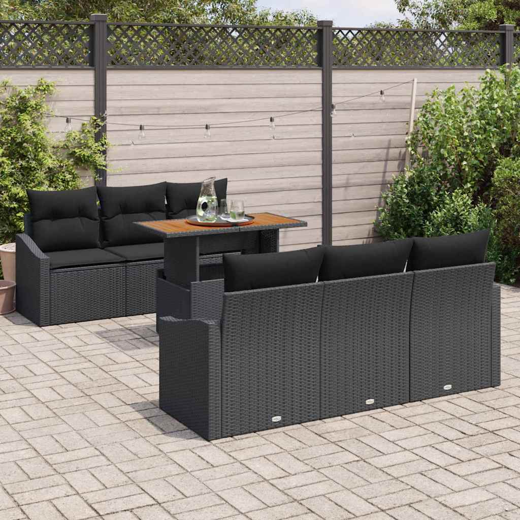 Garden Sofa Set with Storage 7 pcs Black Poly rattan