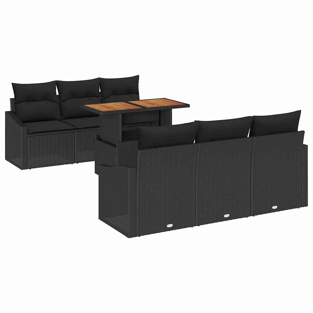 Garden Sofa Set with Storage 7 pcs Black Poly rattan
