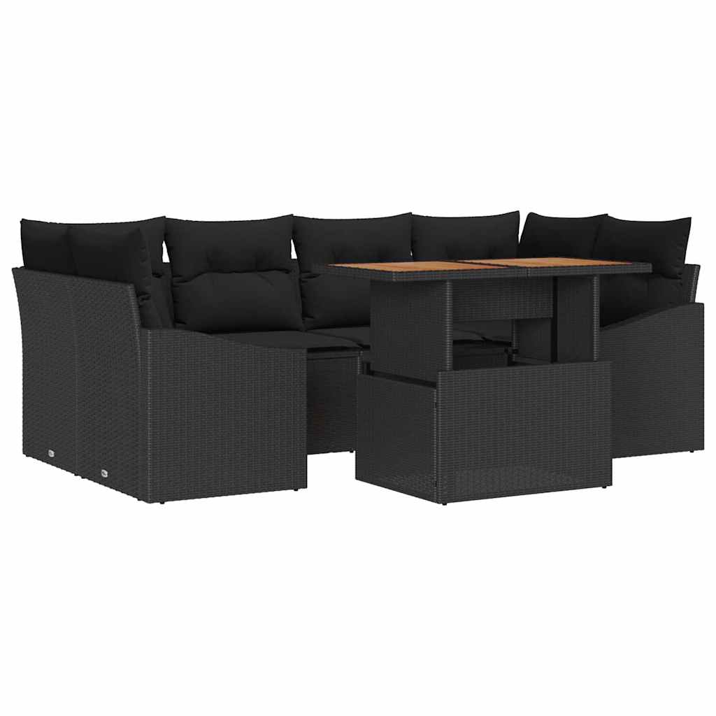 Garden Sofa Set with Storage 7 pcs Black Poly rattan