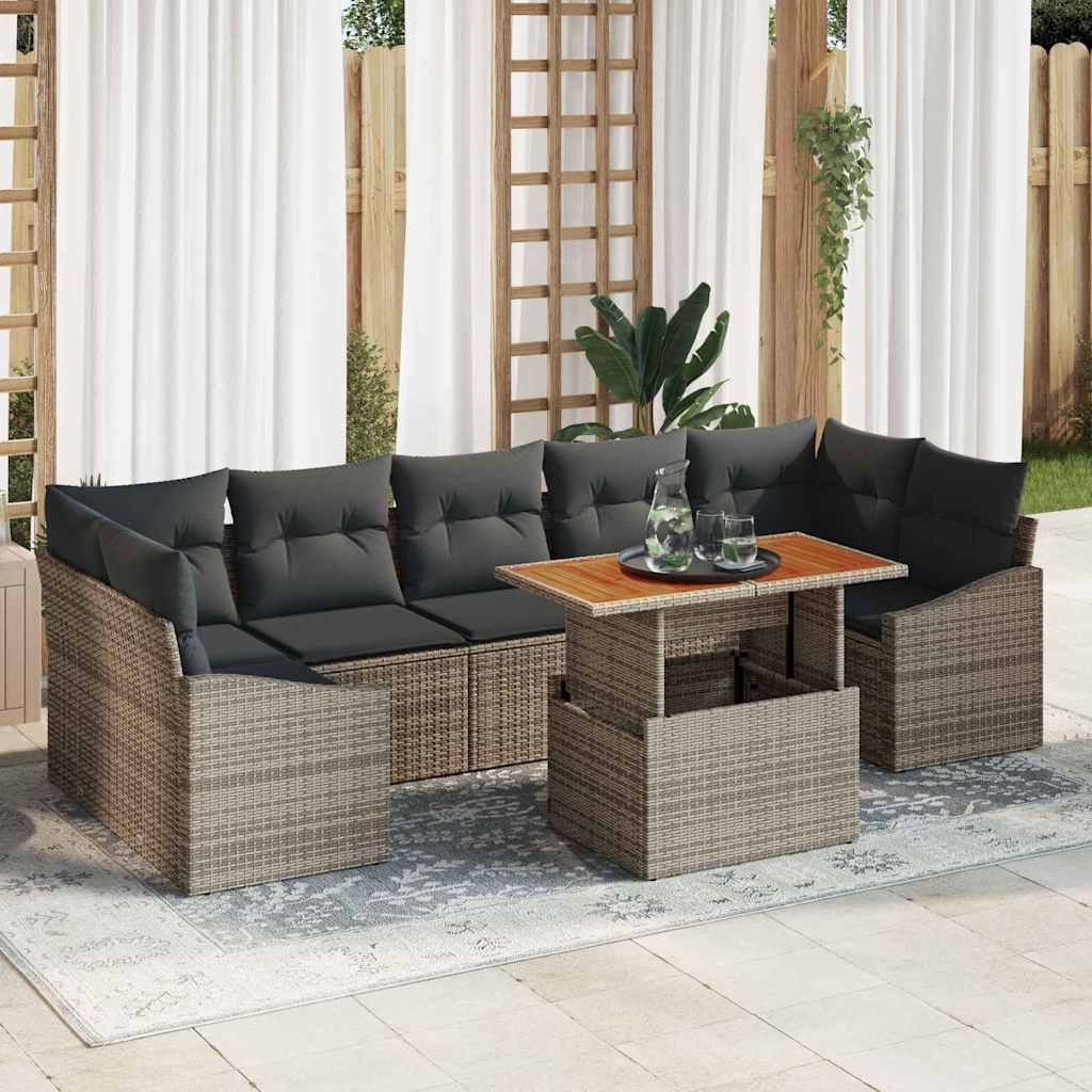Garden Sofa Set 8 pcs Grey Poly Rattan, Powder-Coated Steel