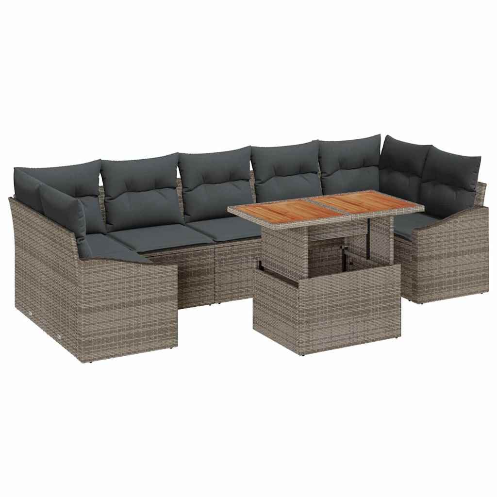 Garden Sofa Set 8 pcs Grey Poly Rattan, Powder-Coated Steel