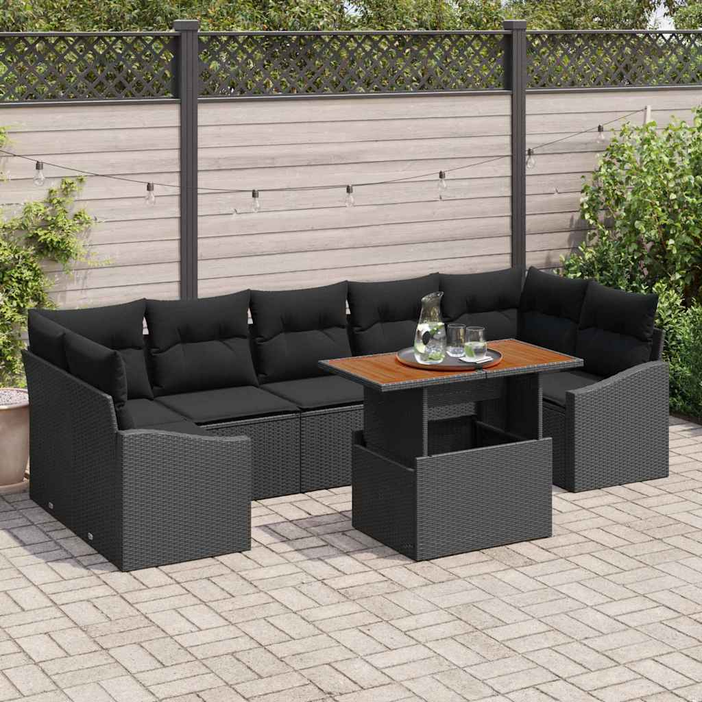 Garden Sofa Set 8 pcs Black Poly Rattan, Powder-Coated Steel