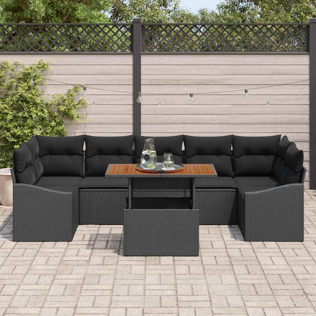 Garden Sofa Set 8 pcs Black Poly Rattan, Powder-Coated Steel