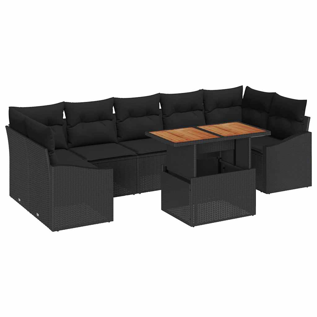 Garden Sofa Set 8 pcs Black Poly Rattan, Powder-Coated Steel