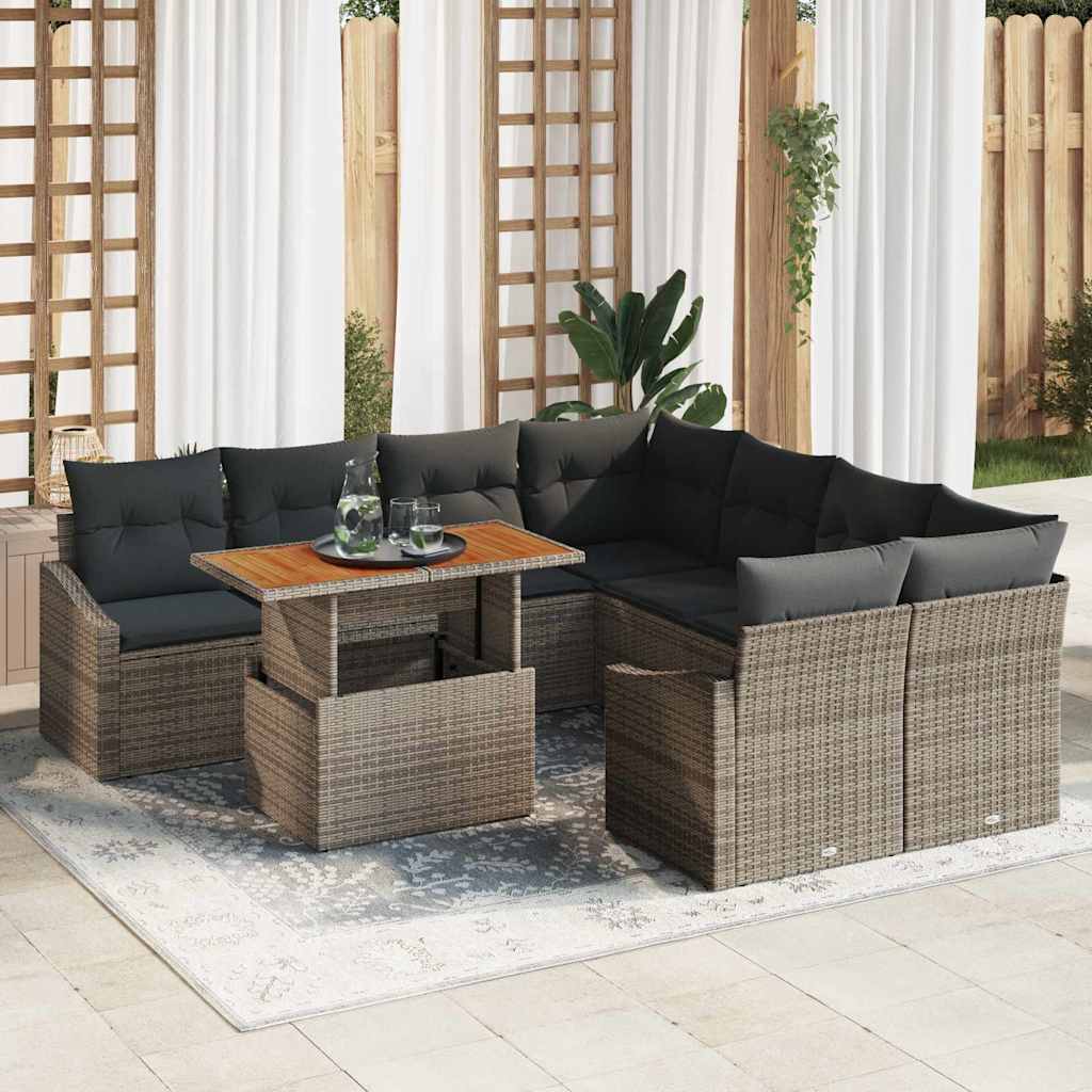 Garden Sofa Set with Storage 9 pcs Grey Poly rattan