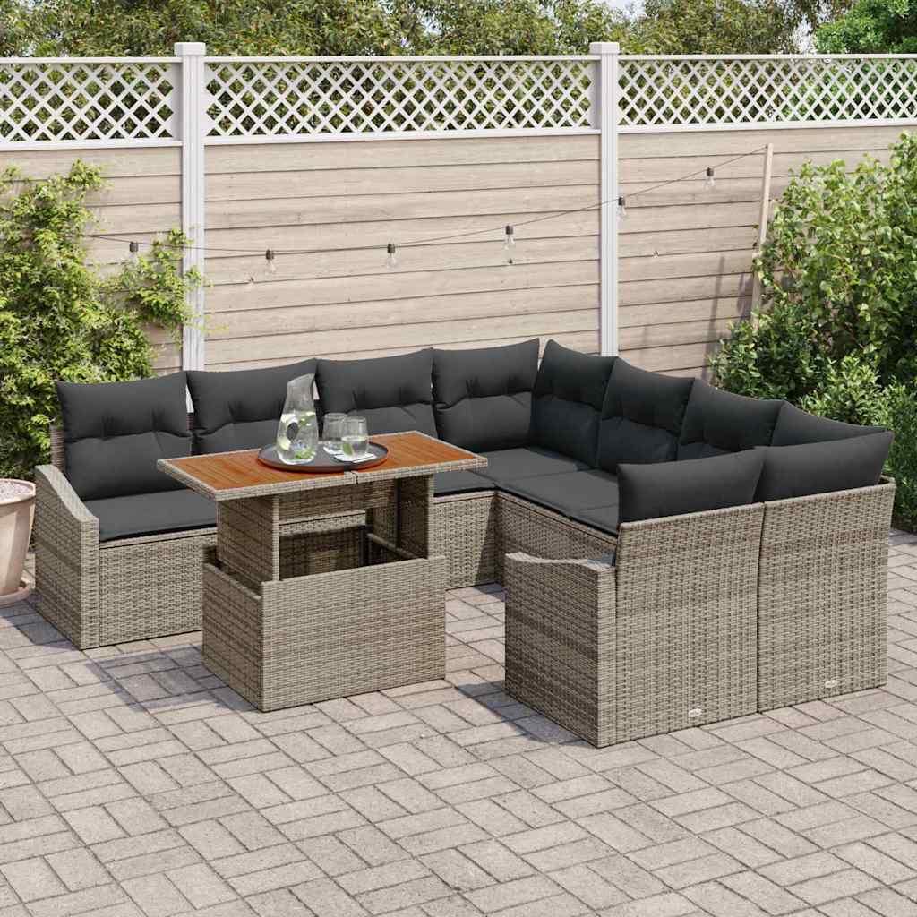 Garden Sofa Set with Storage 9 pcs Grey Poly rattan