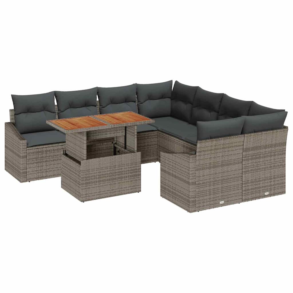 Garden Sofa Set with Storage 9 pcs Grey Poly rattan