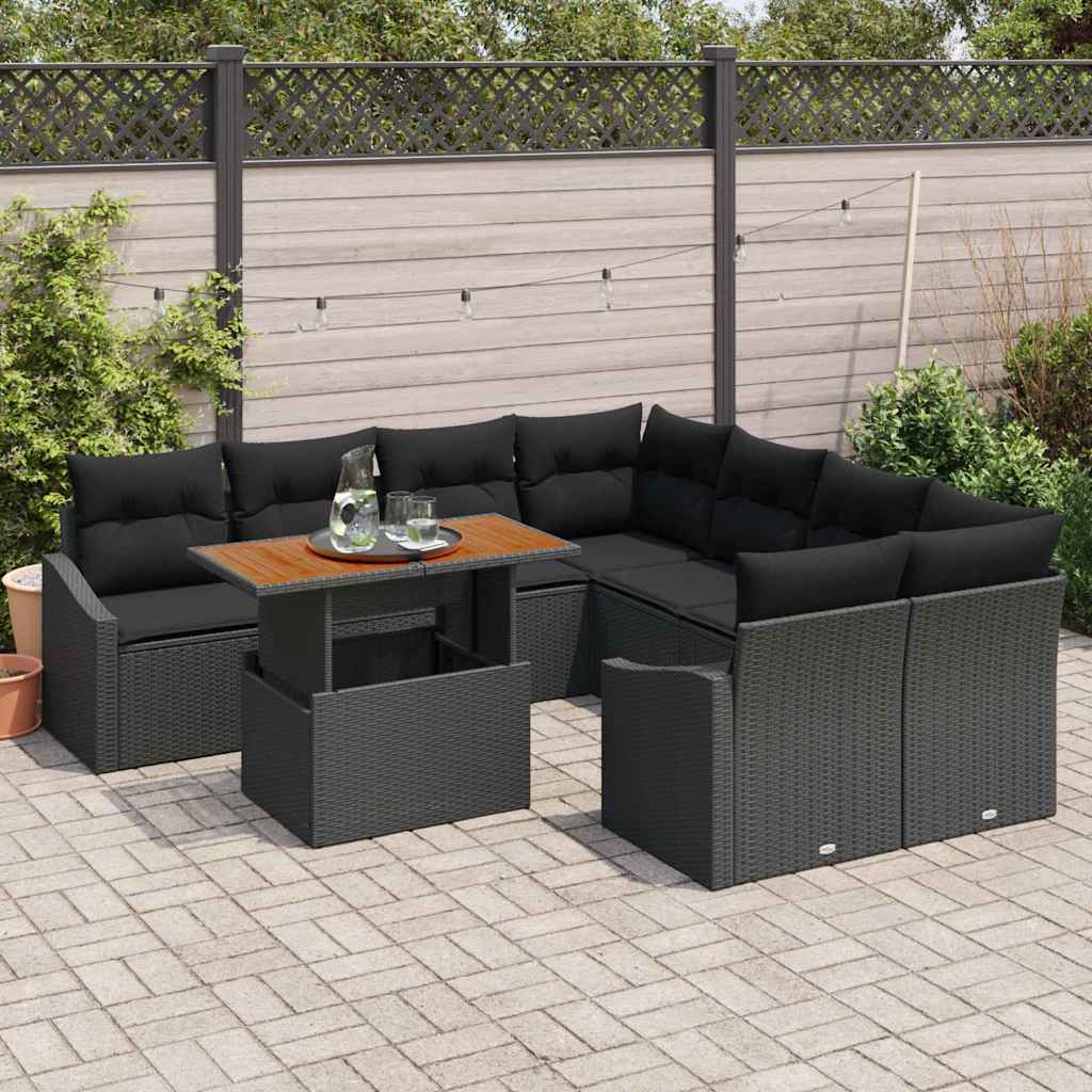 Garden Sofa Set with Storage 9 pcs Black Poly rattan