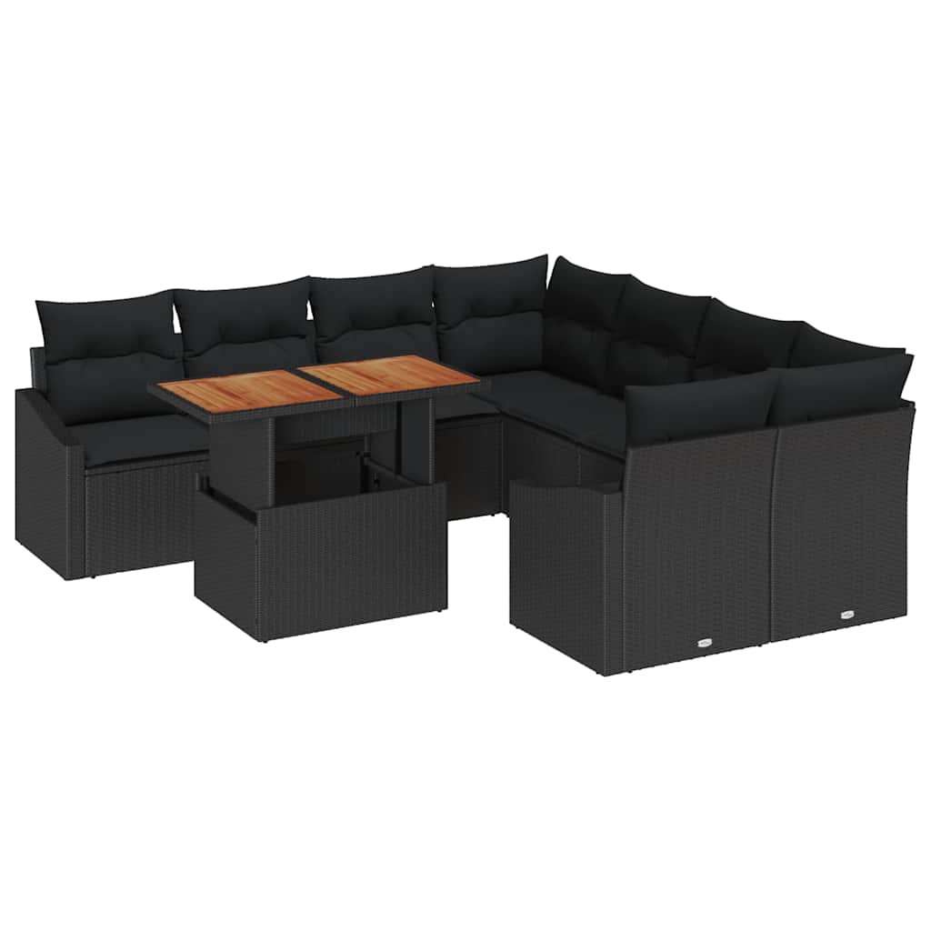 Garden Sofa Set with Storage 9 pcs Black Poly rattan