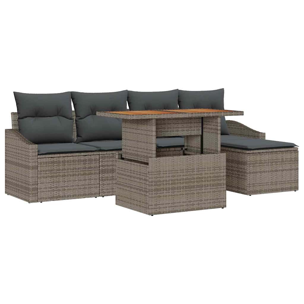 Garden Sofa Set with Storage 6 pcs Grey Poly rattan