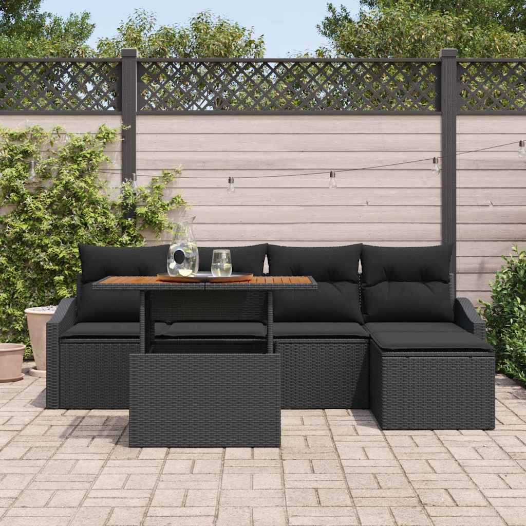 Garden Sofa Set with Storage 6 pcs Black Poly rattan