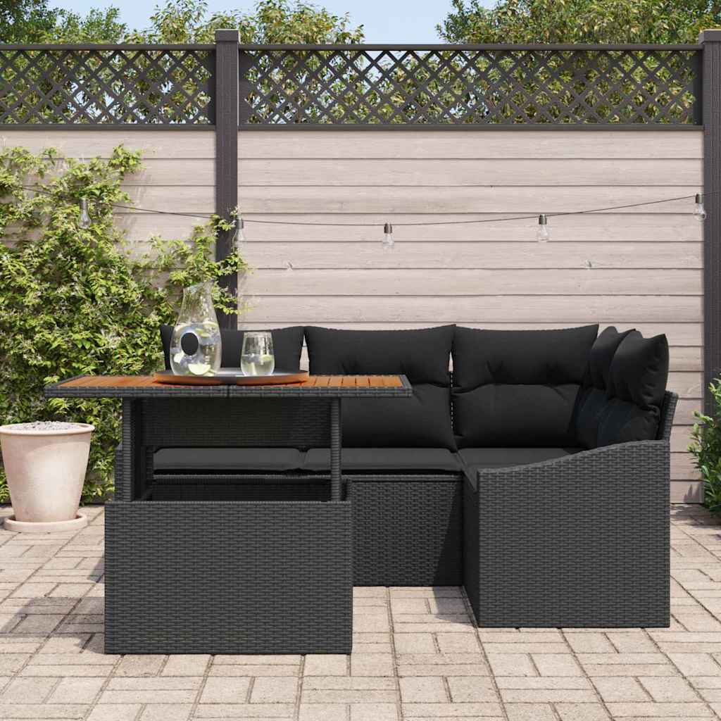 Garden Sofa Set with Storage 5 pcs Black Poly rattan