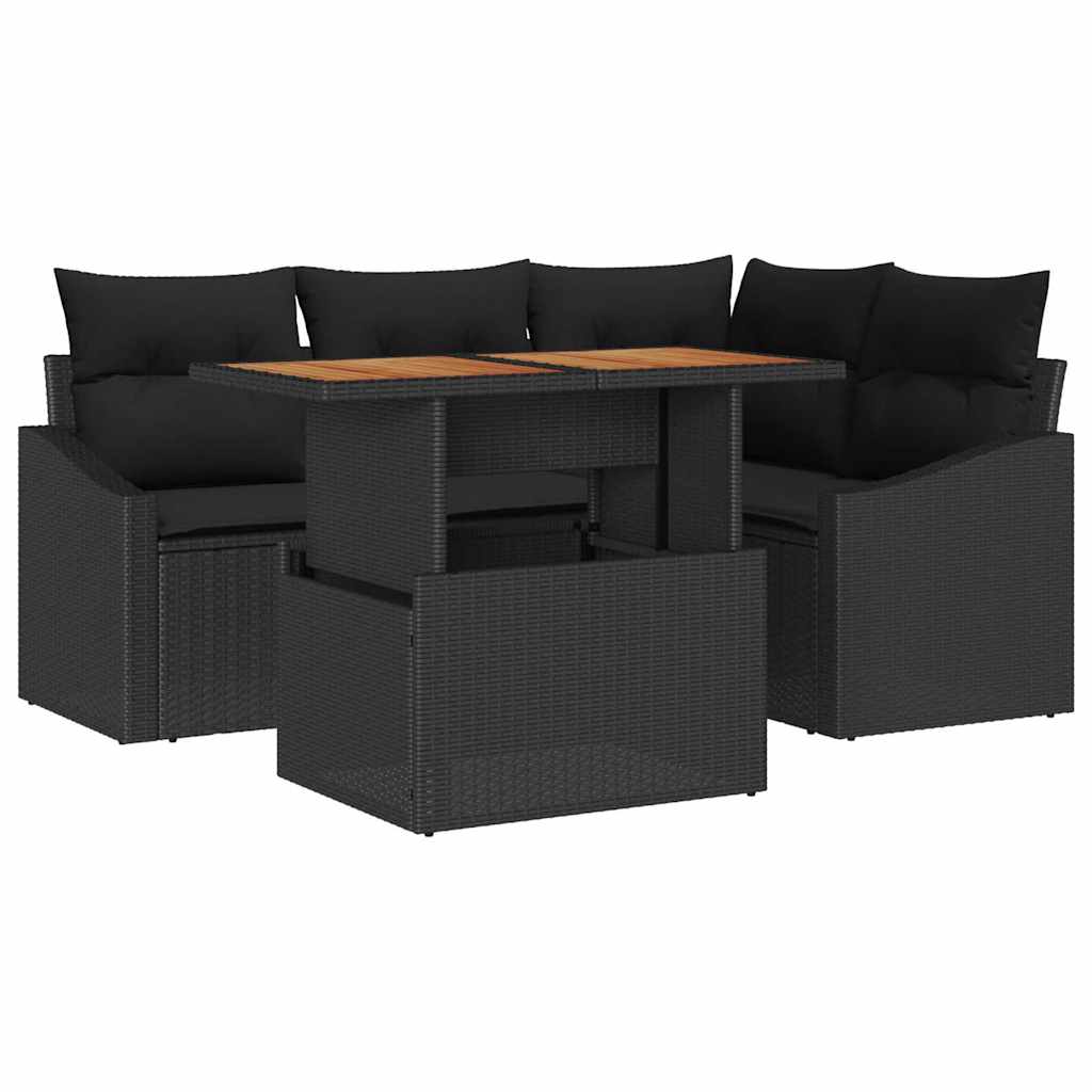 Garden Sofa Set with Storage 5 pcs Black Poly rattan