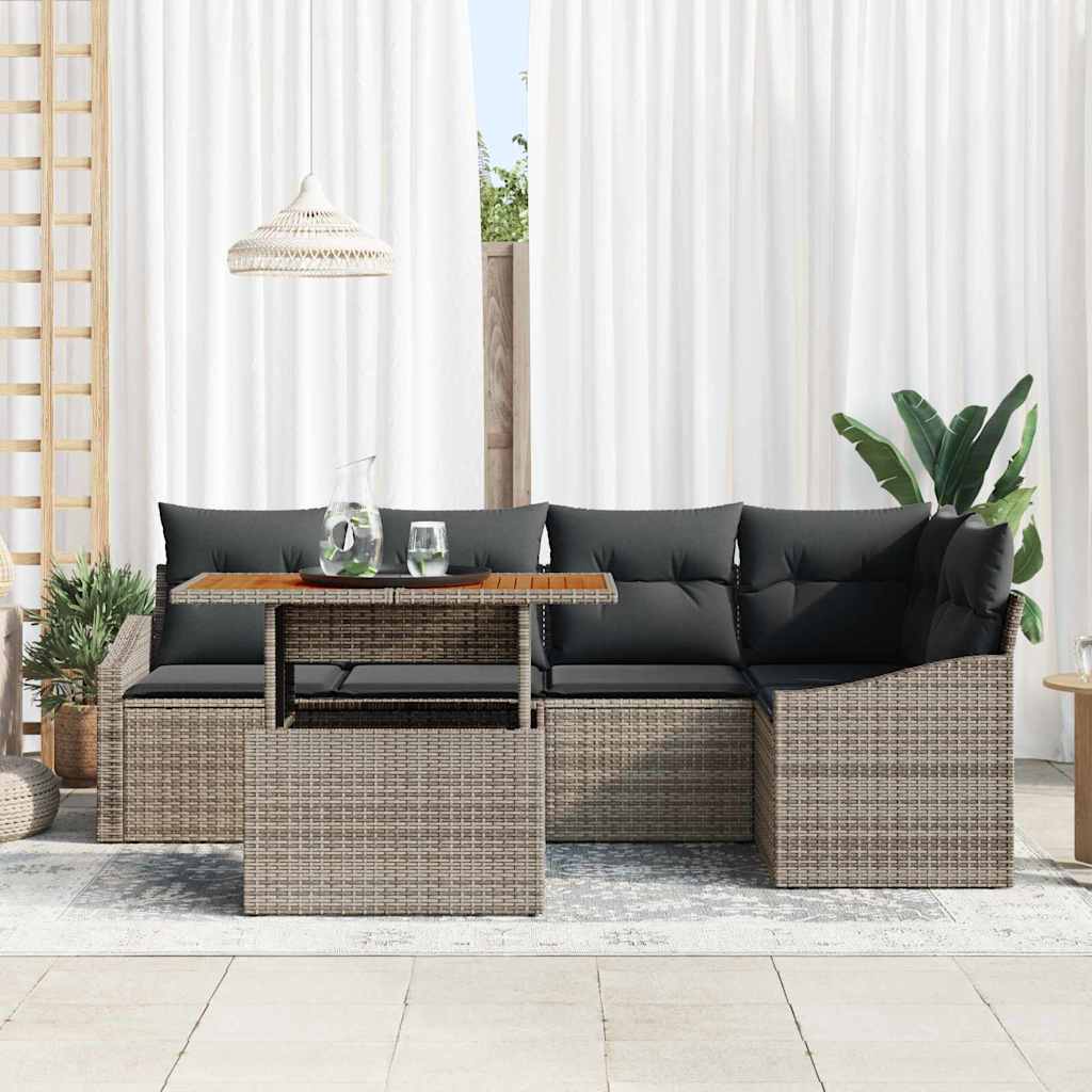 Garden Sofa Set with Storage 6 pcs Grey Poly rattan