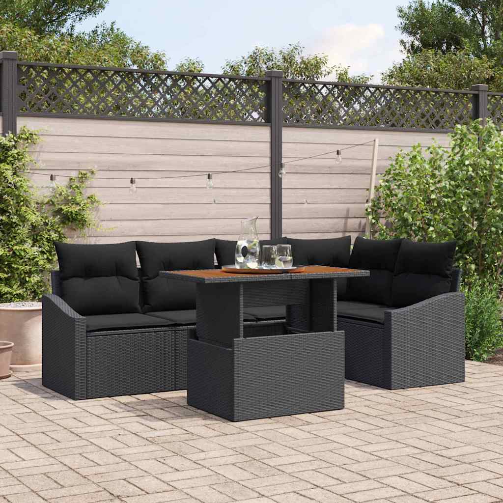 Garden Sofa Set with Storage 6 pcs Black Poly rattan