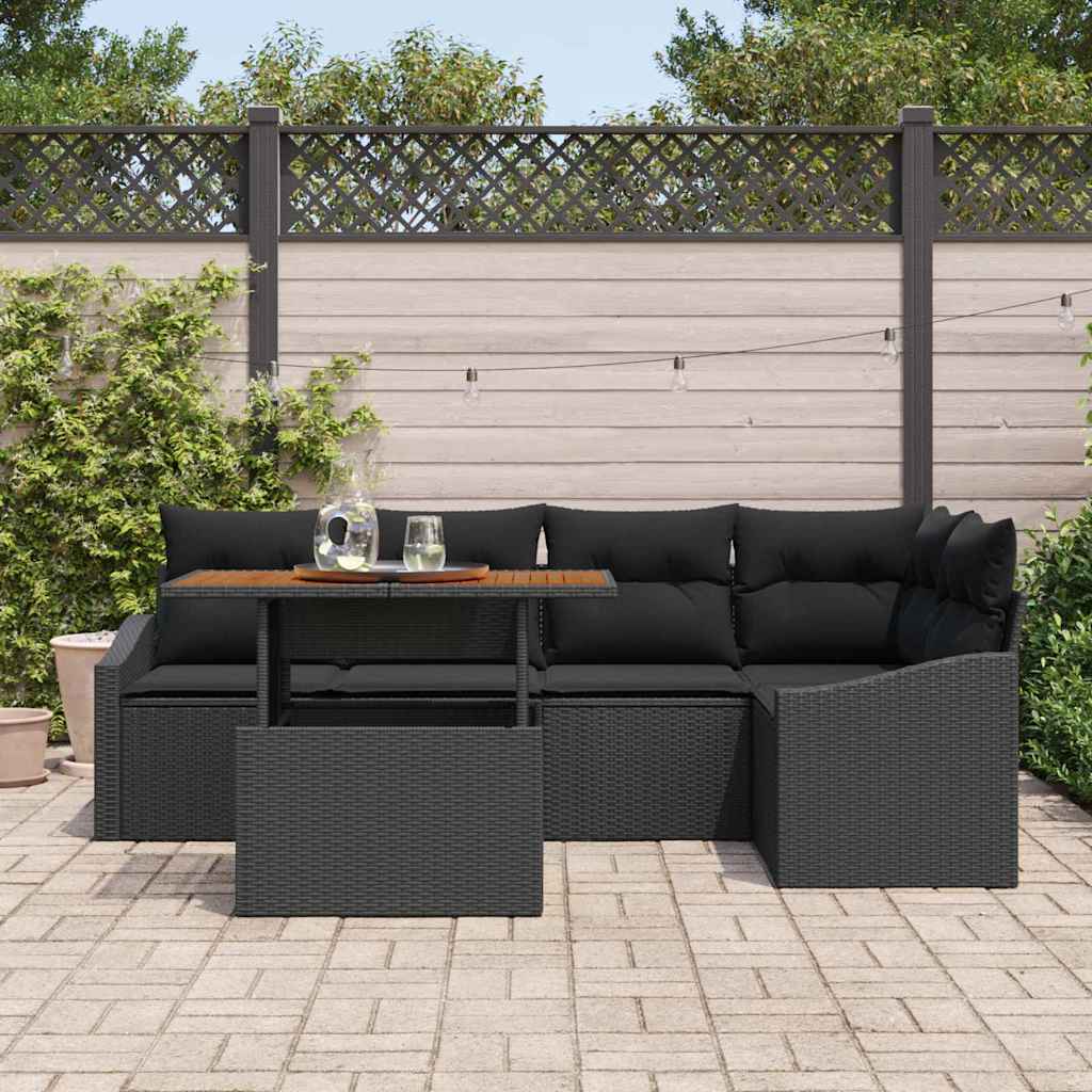 Garden Sofa Set with Storage 6 pcs Black Poly rattan