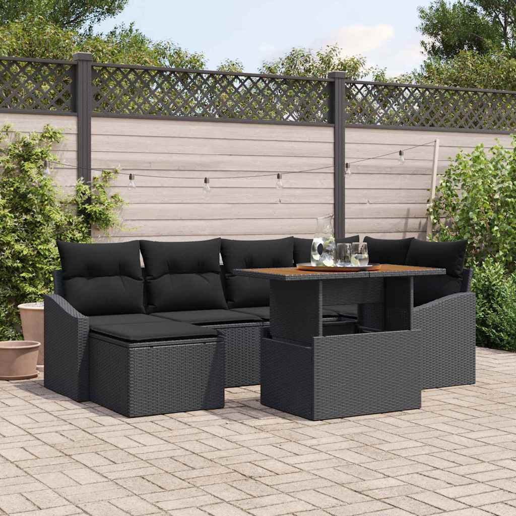 Garden Sofa Set with Storage 7 pcs Black Poly rattan