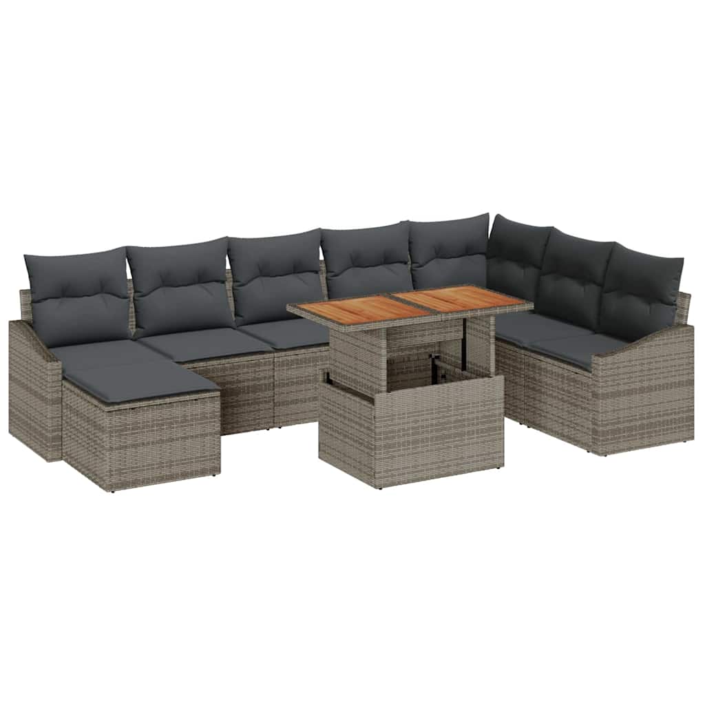 Garden Sofa Set with Storage 9 pcs Grey Poly rattan