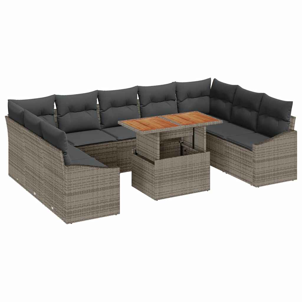 Garden Sofa Set with Storage 10 pcs Grey Poly rattan