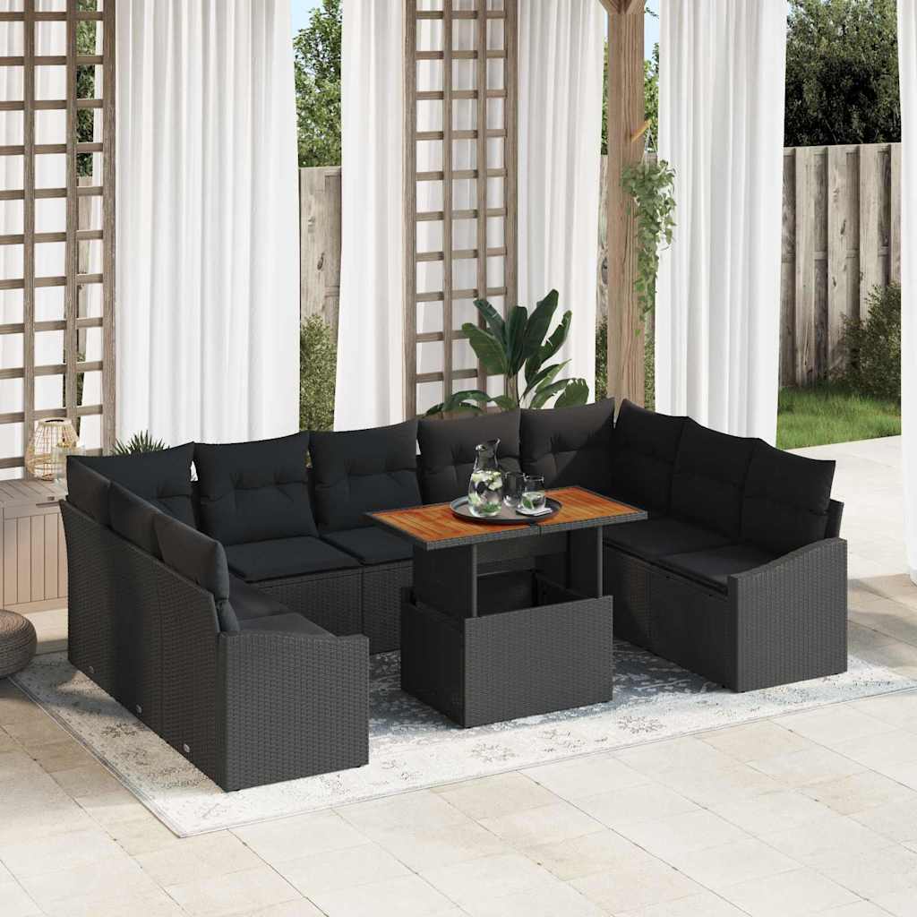 Garden Sofa Set with Storage 10 pcs Black Poly rattan