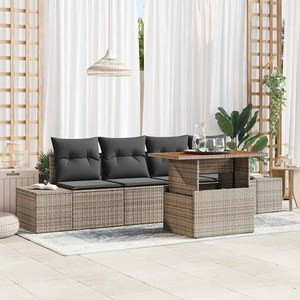 Garden Sofa Set with Storage 5 pcs Grey Poly rattan