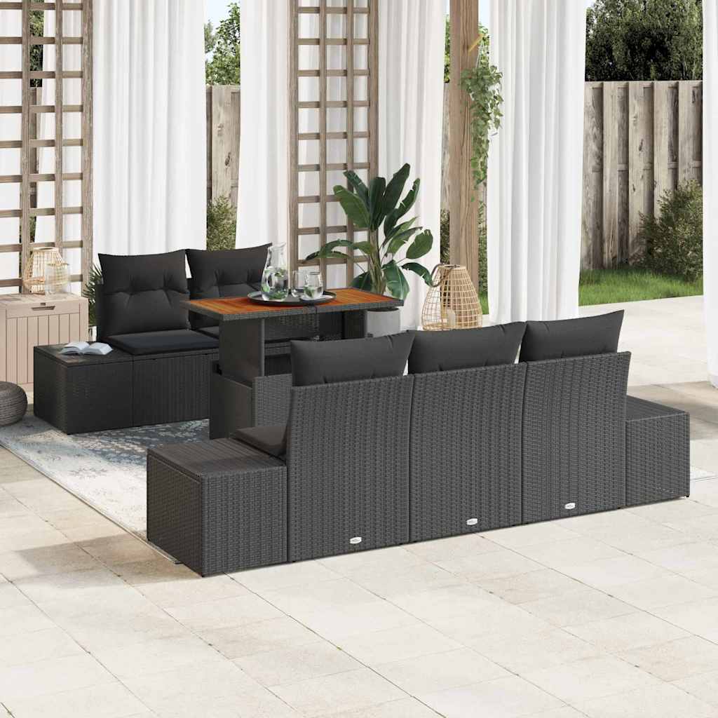 Garden Sofa Set with Storage 6 pcs Black Poly rattan