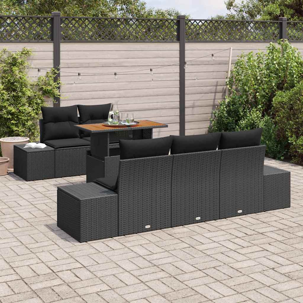 Garden Sofa Set with Storage 6 pcs Black Poly rattan