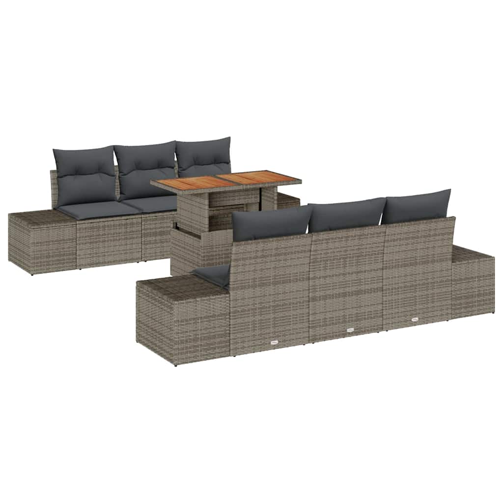 Garden Sofa Set with Storage 7 pcs Grey Poly rattan