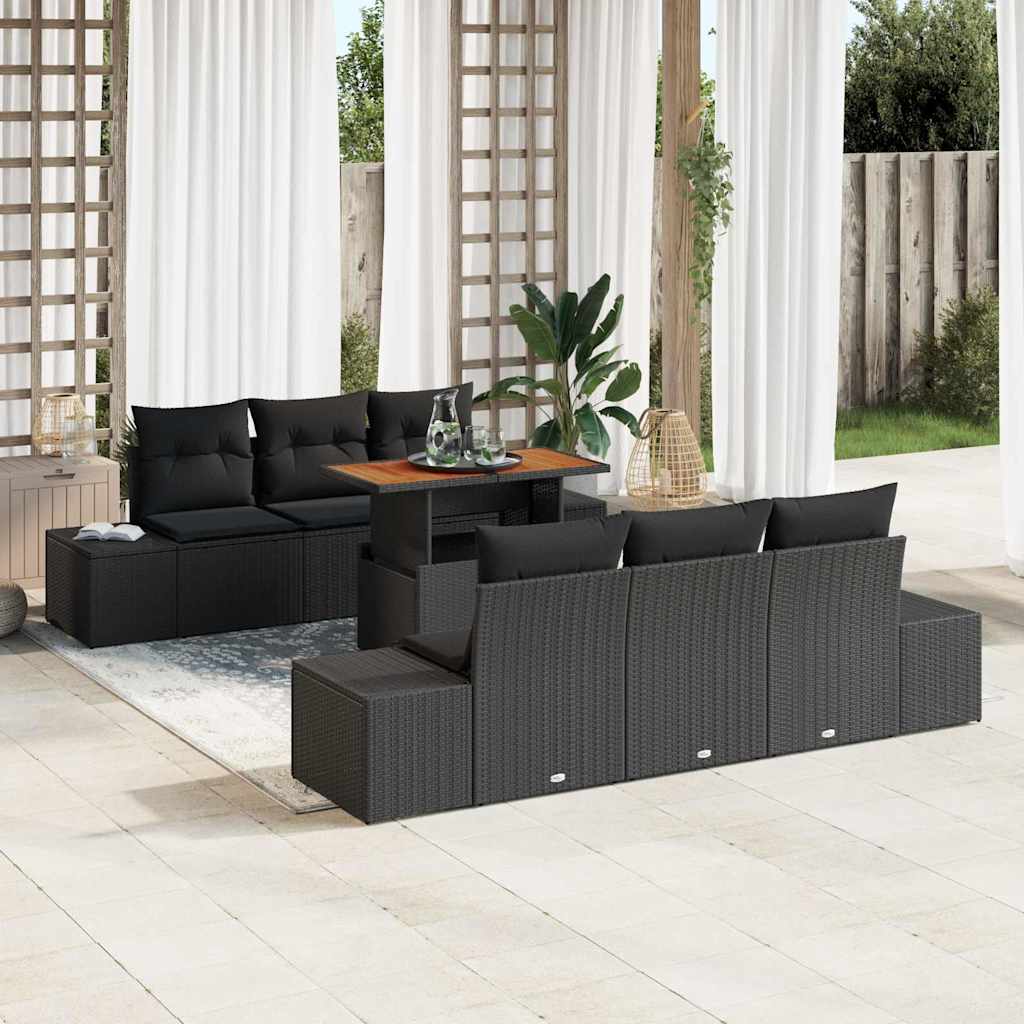 Garden Sofa Set with Storage 7 pcs Black Poly rattan