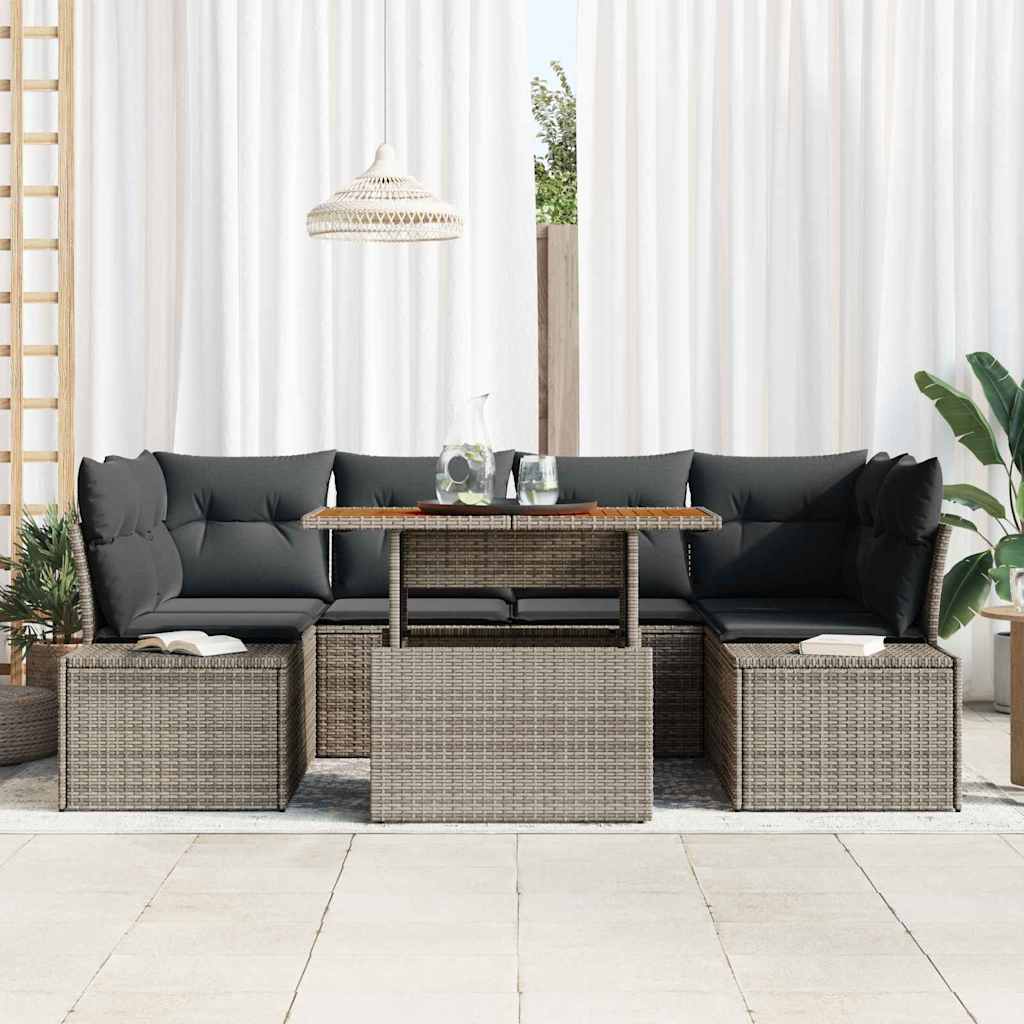 Garden Sofa Set with Storage 7 pcs Grey Poly rattan