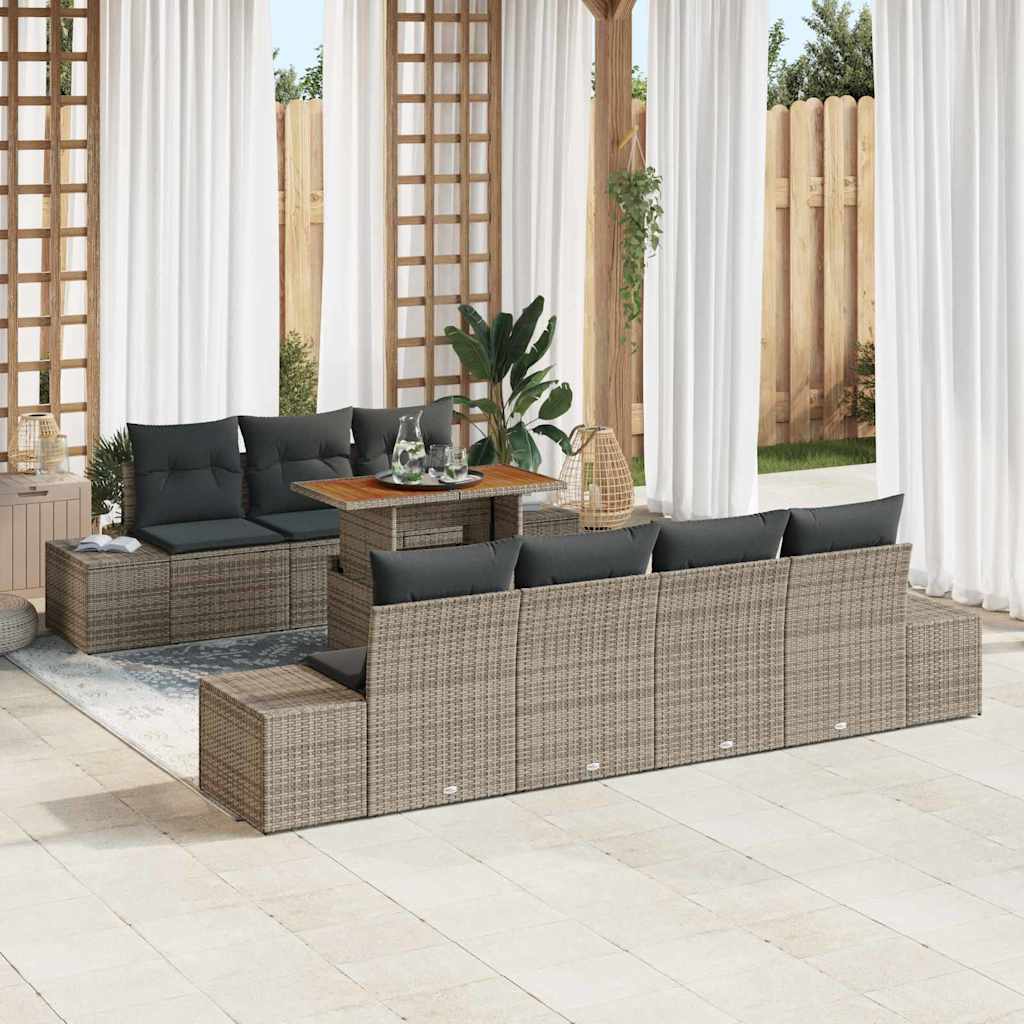Garden Sofa Set with Storage 8 pcs Grey Poly rattan