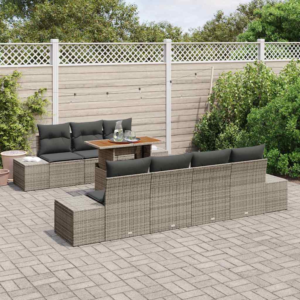 Garden Sofa Set with Storage 8 pcs Grey Poly rattan